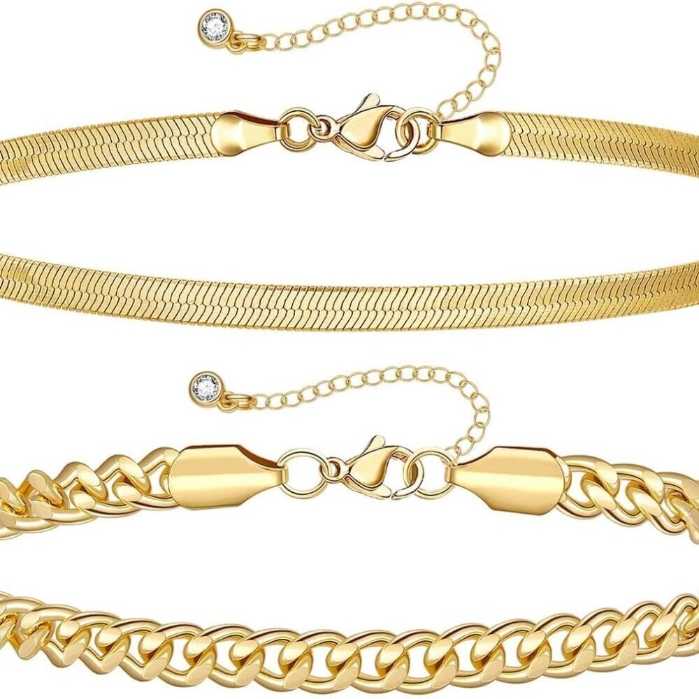 Gold Layered Ankle Bracelets for Women Dainty 14k Gold Plated Summer Beach Jewel